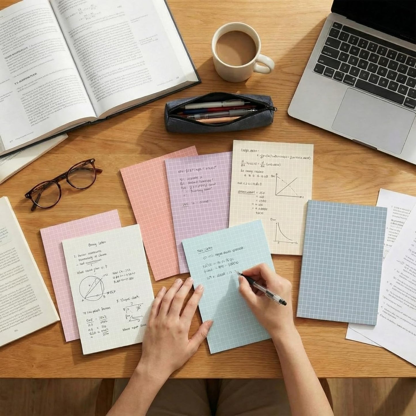 Jecery 9 Pack 4 x 6 Inch Grid Sticky Notes Self Adhesive Memo Pad Cute Graph Paper Self Stick Note Pads with Grid Lines for Gifts Office Supplies, 270 Sheets(Soft Colors)
