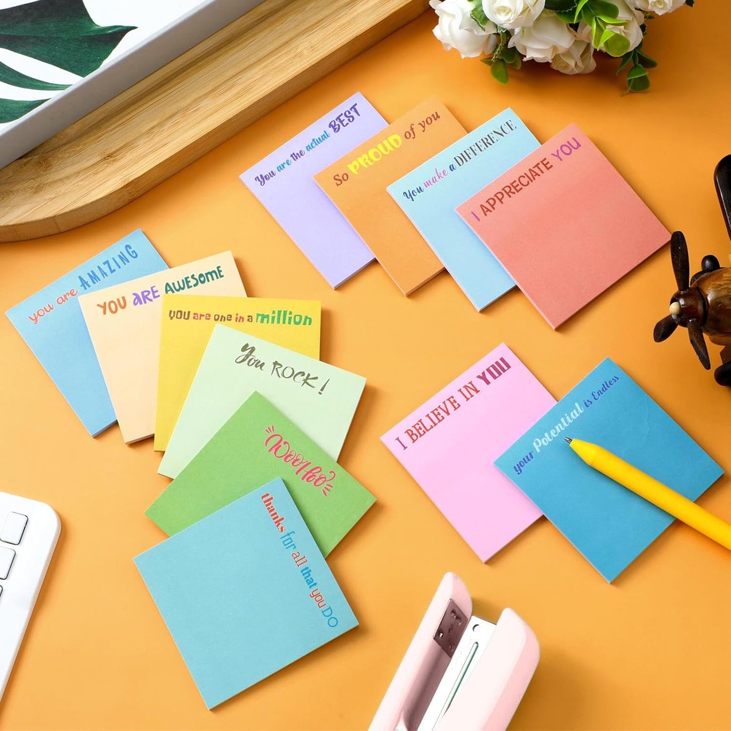 Yinder 48 Pcs Inspirational Sticky Notes Cute Motivational Sticky Notes Pad End of Year Employee Appreciation Gifts Bulk for Teacher Nurse Coworkers Office Supplies 3 x 3'' (Thank You,Dark Color)