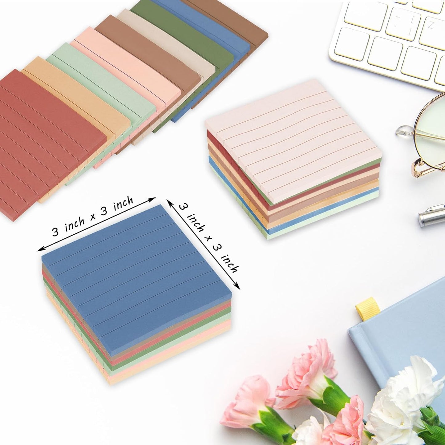 (24 Pack) Lined Sticky Notes 3x3 in Ruled Stickies Super Sticking Power Memo Pads,12 Bright Multi Colors Sticky Notes with Lines Self-Stick Note Pads