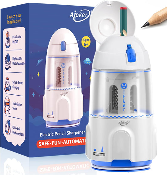 Electric Pencil Sharpener, Rechargeable Auto in & Out Pencil Sharpener for Colored & Jumbo Pencils (7-12mm), Fast Sharpening Classroom & Kids Desk Sharpener for Teachers Students