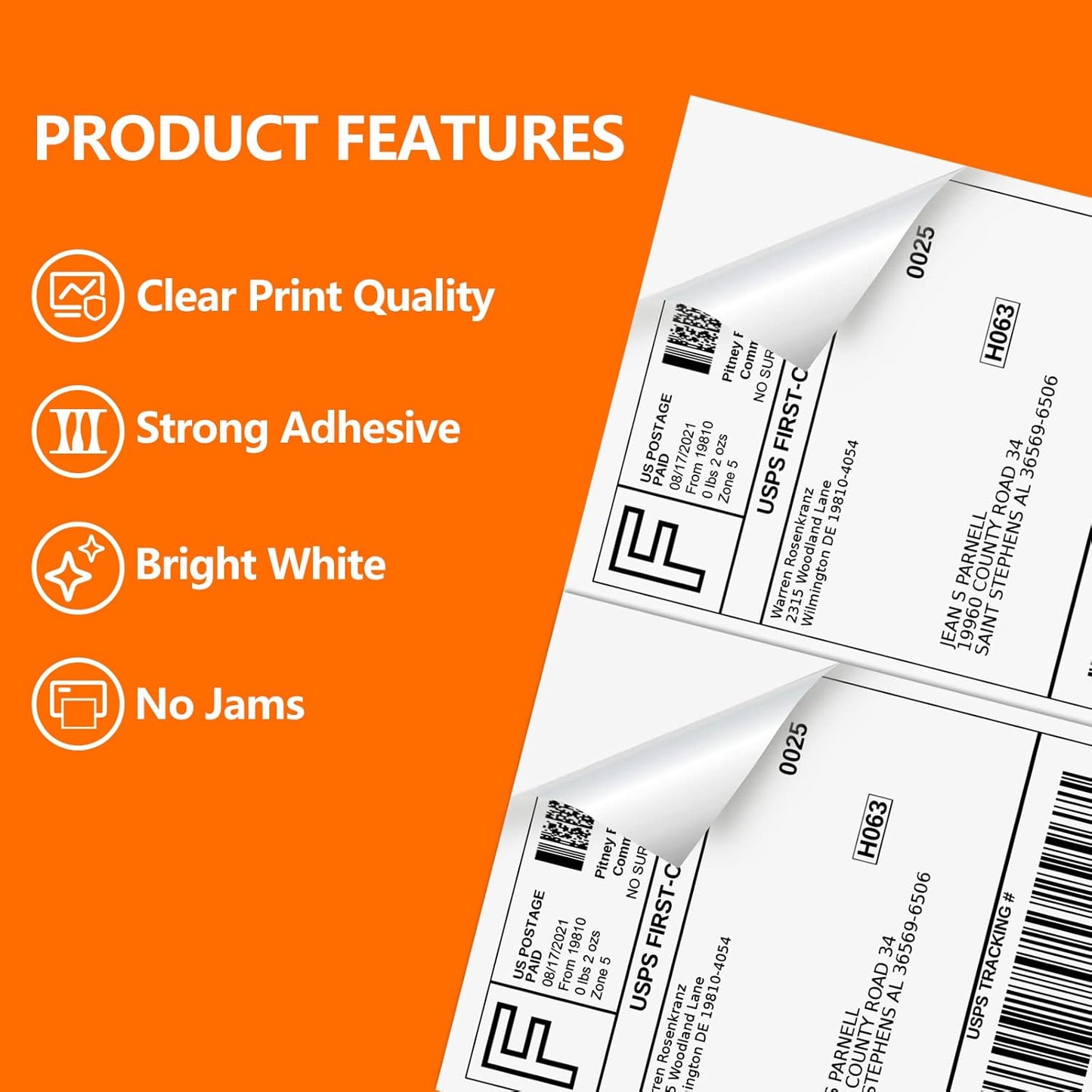 SJPACK 1000 Half Sheet Self Adhesive Shipping Labels, 8.5" x 5.5" Address Labels for Laser & Inkjet Printers(1000 labels-500 Sheet)