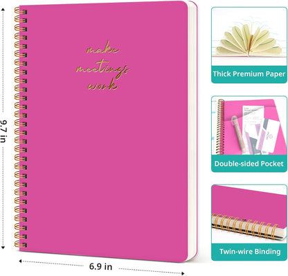 Meeting Notebook for Work Organization - Work notebook with action items, Meeting Minutes Planner Notebook, Perfect Office Supplies for Men & Women - Pink
