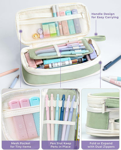 Four Candies 42PCS Aesthetic School Supplies, Mechanical Pencil Set 0.5mm, 0.7mm, 0.9mm, 2.0mm with 696 Lead Refills, Pastel Mechanical Pencils for Writing, Drawing & Drafting (Cream)