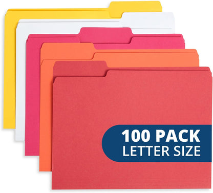 File Folder, 1/3 Cut Tab, Letter Size, Yellow, Great for Organizing and Easy File Storage, 100 Per Box