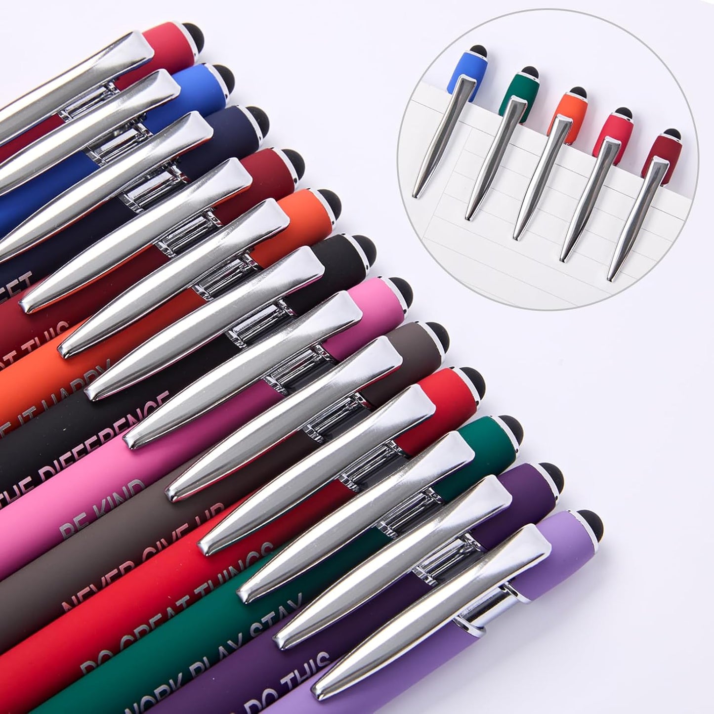 Actsun Funny Pens - 12 Pack Fine Point Smooth Writing Pens with Inspirational Tips, Black Ink, Touch Stylus Screens, Motivational Gift for Office & Desk Accessories