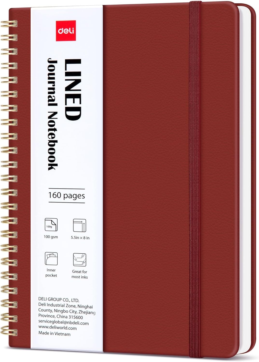 deli Rose Red Lined Spiral Journal Notebook, 160 Pages, A5 (5.5"x8") Hardcover Writing Notebook, College Ruled Spiral Bound Journal for Women & Men - Perfect for Work, School, Office & Note Taking