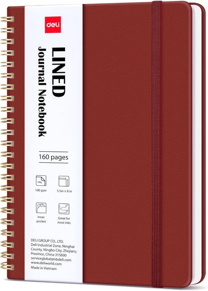 deli Rose Red Lined Spiral Journal Notebook, 160 Pages, A5 (5.5"x8") Hardcover Writing Notebook, College Ruled Spiral Bound Journal for Women & Men - Perfect for Work, School, Office & Note Taking