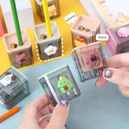 2 Pieces Creative Cute Cartoon Double-Hole Pencil Sharpener 2pcs Creative Cute Cartoon Double Hole Pencil Sharpener, Student Hand Pencil Sharpener, Green Dinosaur + White Rabbit (2)