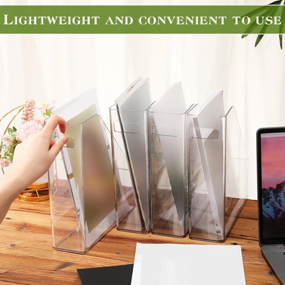 6 Pcs Clear Acrylic Magazine File Holder Plastic Desk Organizer with Handle Basics Vertical Magazine Rack Desk Folder Document Storage Organizer for Home Office School Work Study Desktop Supplies