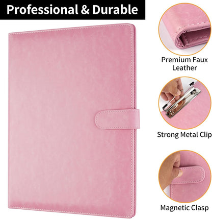Professional Padfolio with Clipboard, Faux Leather Portfolio Folder Binder, Legal Pad Holder for A4 Letter Size Notepad, Resume, Writing Pad, Ideal Organizer for Business Office Conference, Black