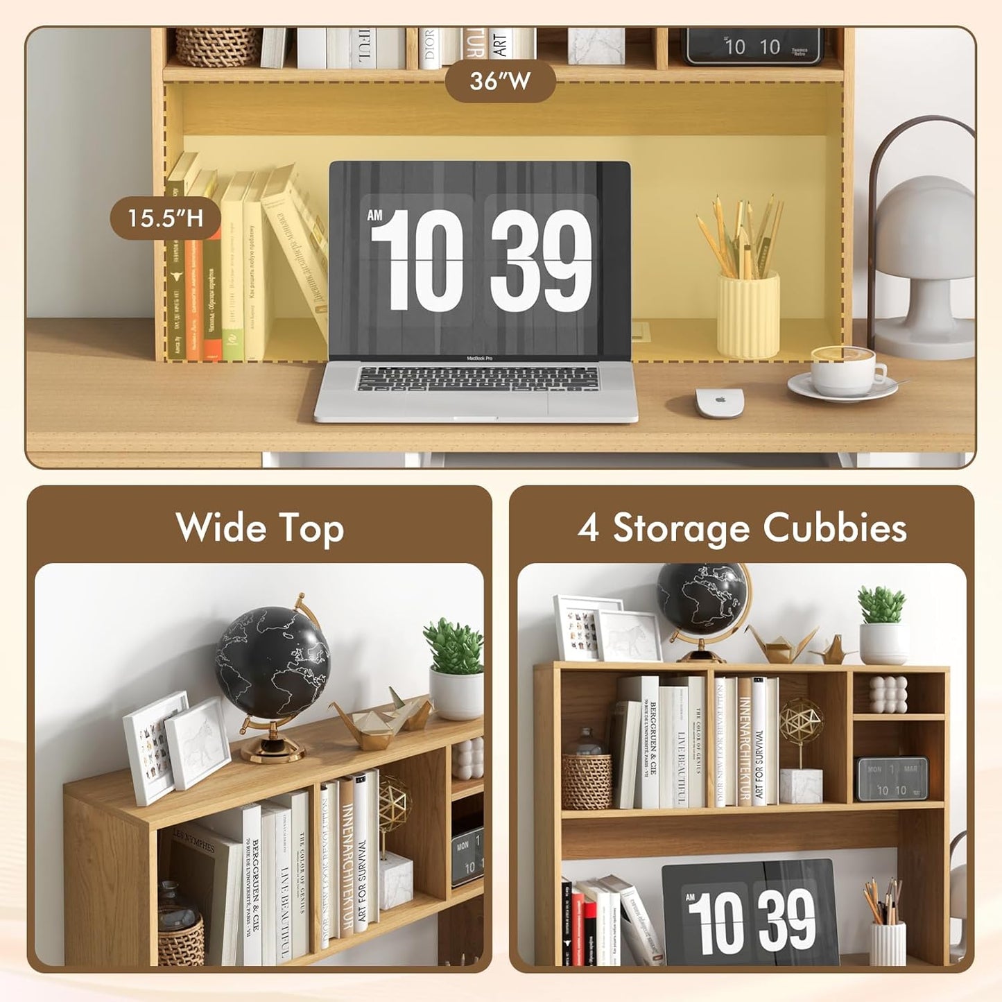Tangkula Desktop Bookshelf, Countertop Storage Hutch with 5 Shelves for Computer Desk, Desk 3-Tier Display Rack, Multipurpose Wood Desktop Hutch Storage Organizer for Dorm Office Home