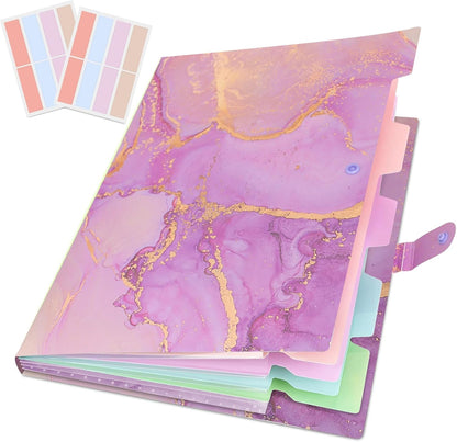 Expanding File Folder, Aesthetic Folders for School, Accordion File Organizer, Aesthetic Folder with Labels,5 Pockets Important Document Folders for School Office Home(Cyan Gold)