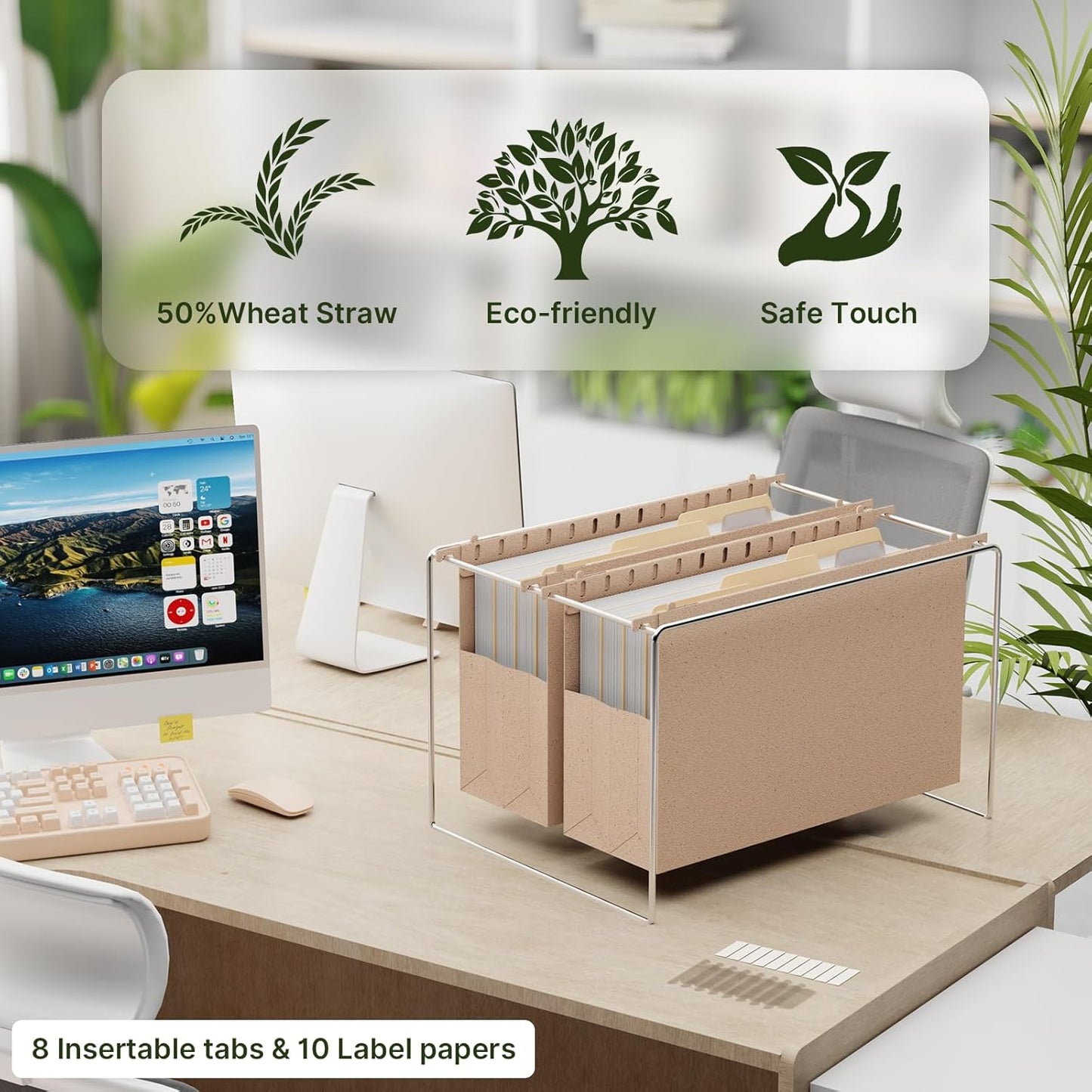 XINGIA Wheat Straw Reinforced Hanging File Folders Legal Size,4 Inch Expansion File Organizer,6 Pack Extra Capacity File Cabinet Folders for Bulky Files,Medical Charts,Filing Folders Hanging with Tabs