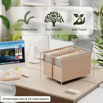 XINGIA Wheat Straw Reinforced Hanging File Folders Legal Size,4 Inch Expansion File Organizer,6 Pack Extra Capacity File Cabinet Folders for Bulky Files,Medical Charts,Filing Folders Hanging with Tabs