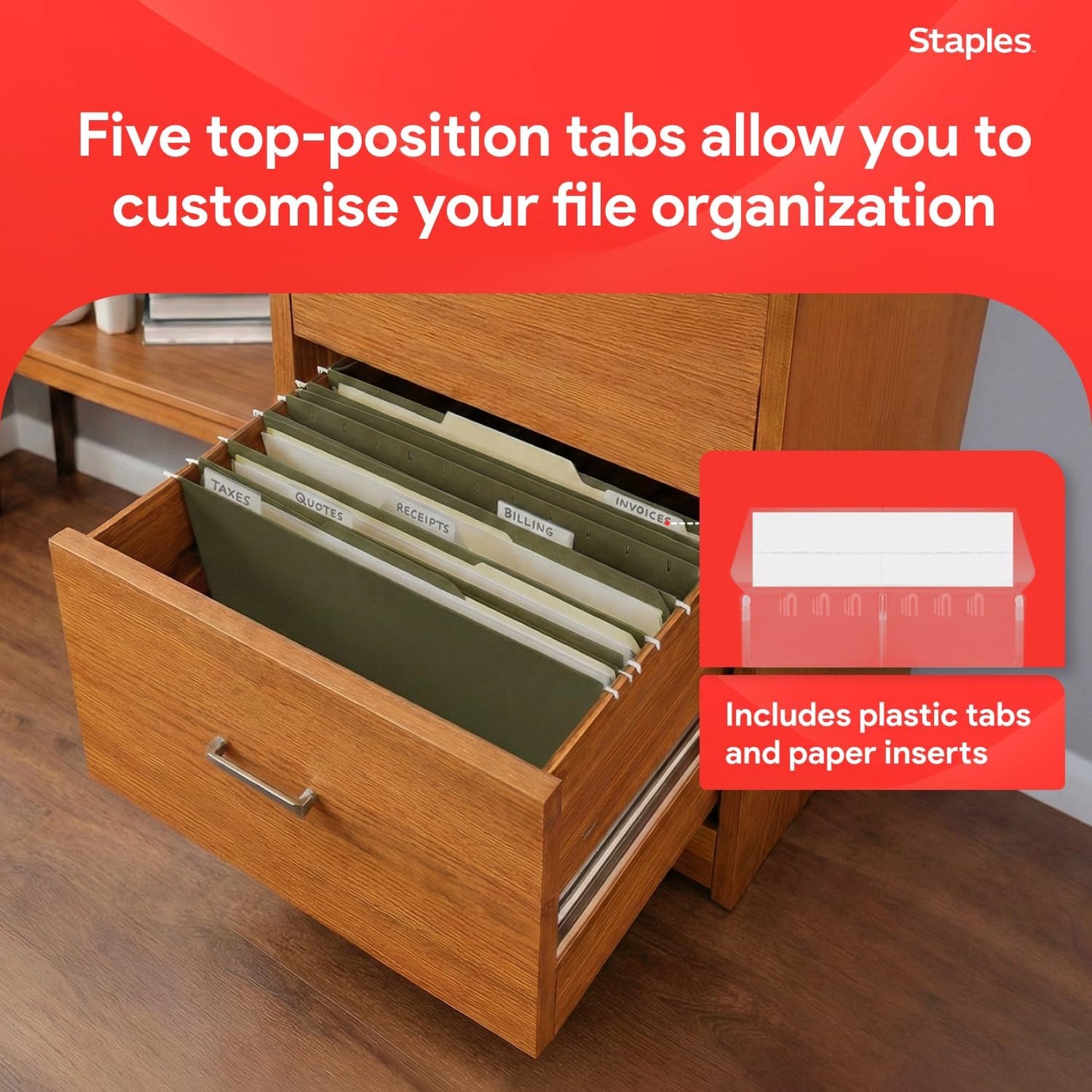Staples Hanging File Folders, Legal Size, Straight‑Cut Tabs, Standard Green, Durable Filing Solution – 25/Box