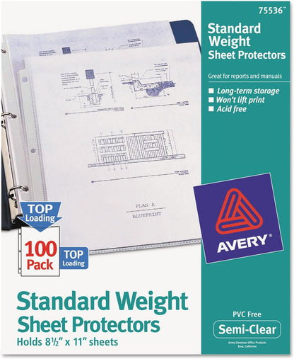 Avery Clear Standard Weight Sheet Protectors, Top Load, 25 Document Protectors (75530)