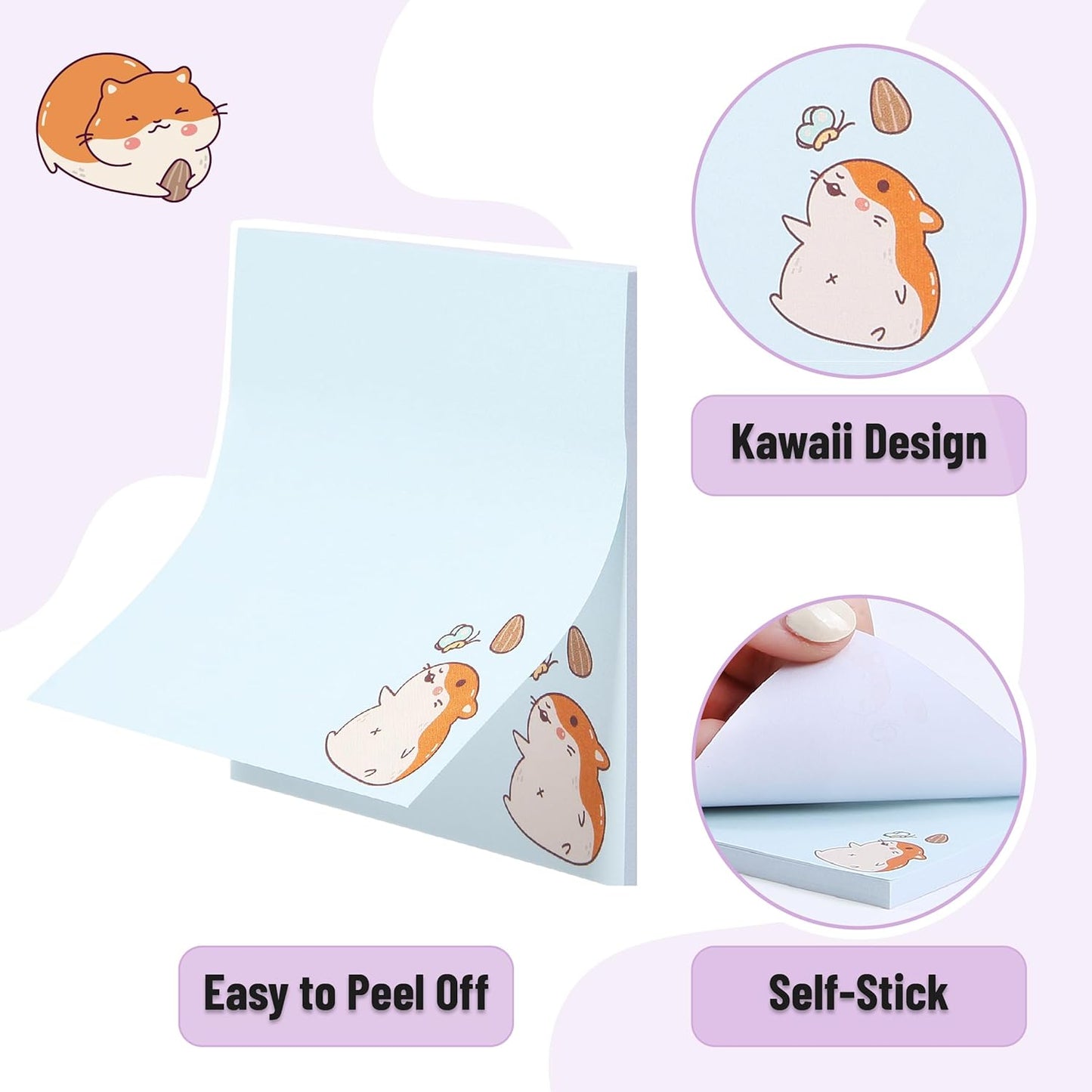 Mr. Pen- Aesthetic Sticky Notes, 3"x3", 8 Pads, 400 Sheets, 4 Designs, Cute Bear Sticky Notes, Self-Stick Note Pads Aesthetic, Perfect for Office, School, Home, Study & Organization