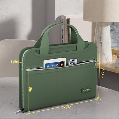 Tamfile Fireproof Accordion File Organizer with Handle, 13 Pocket Transparent Expanding File Folder with Zipper & Labels, File Folder with Multi-Pockets Paper Organizer Folder for Letter A4 Files