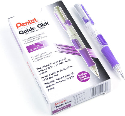 Pentel Quick Click Mechanical Pencil, (0.7mm), Medium, Black Barrel, Box of 12 Pencils (PD217A)