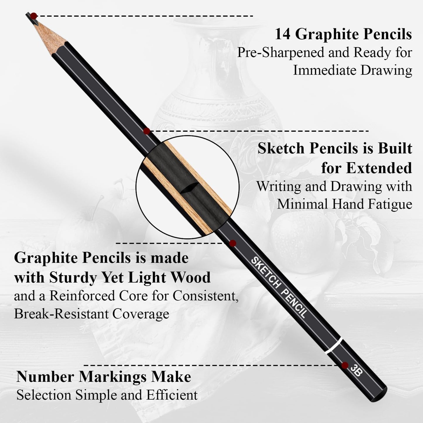 Aenir Sketch Pencils for Drawing, Set of 12 Drawing Pencils for Sketching Medium (6B - 4H), Artist Graphite Pencils, Sketch Set for Artists for Sketching Supplies, Art Supplies.