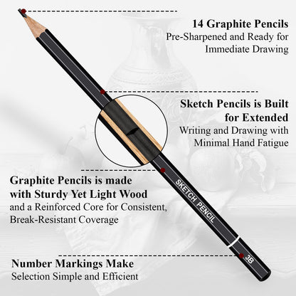 Aenir Sketch Pencils for Drawing, Set of 12 Drawing Pencils for Sketching Medium (6B - 4H), Artist Graphite Pencils, Sketch Set for Artists for Sketching Supplies, Art Supplies.