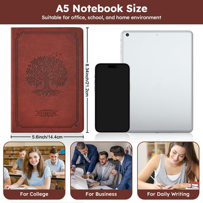 Hardcover Lined Notebook Journal for Writing, 320 Pages Leather Thick College Ruled Notebook Journal with 100GSM Paper, A5 (5.7'' X 8.4'') Daily Journal for Women Men Work Organization, Black
