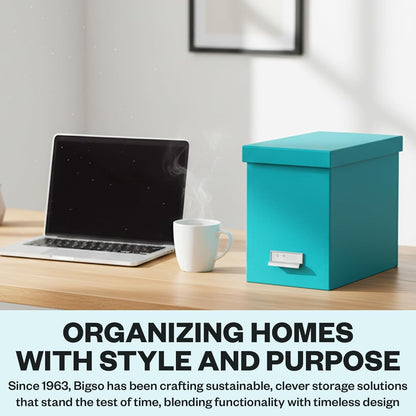 Bigso John Fiberboard Label Frame Desktop File Storage Box - Document Organizer for Important Paperwork - Durable Hanging File Box with a Lid & Metal Label Window - 7.36 x 13.38 x 10.51 in - White