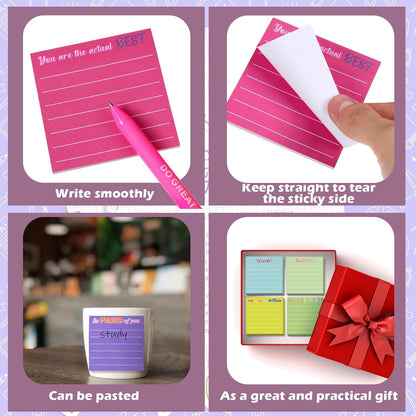 Yinder 48 Pcs Inspirational Sticky Notes Cute Motivational Sticky Notes Pad End of Year Employee Appreciation Gifts Bulk for Teacher Nurse Coworkers Office Supplies 3 x 3'' (Thank You,Dark Color)