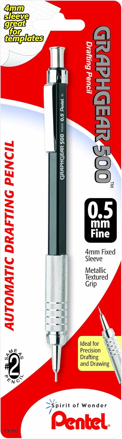 Pentel Drafting Kit with Graph Gear 500 Automatic Drafting Pencil, 0.7mm, Blue Barrel, Lead and Mini Eraser (PG527LEBP)