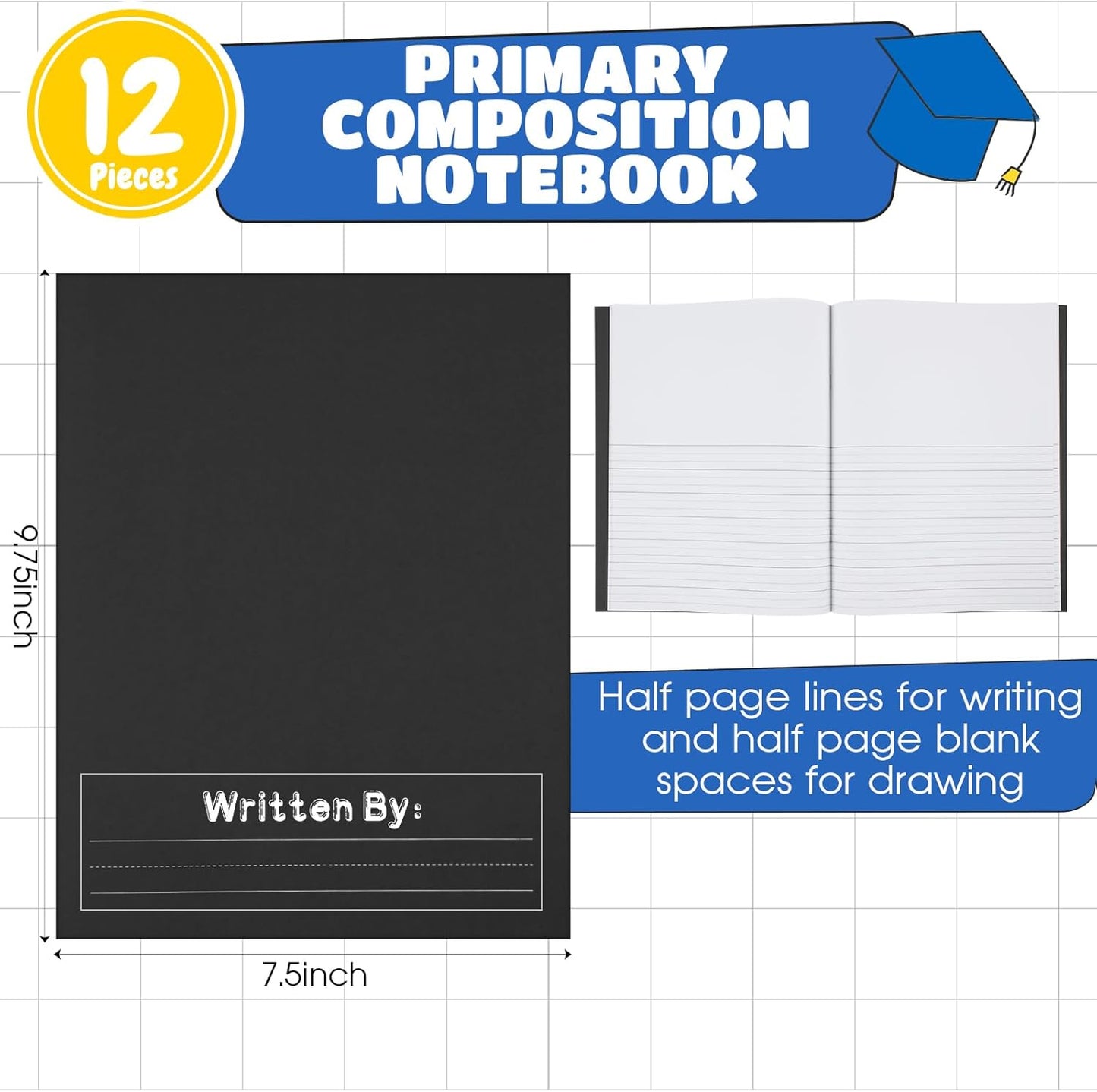 Henoyso 12 Pcs Primary Composition Notebook K-2 Primary Journal, Notebook for Kids Supplies, Bulk Blank Writing Book for Kid to Write Draw Journal 60 Page (9.8″ X 7.5″,Light Color)