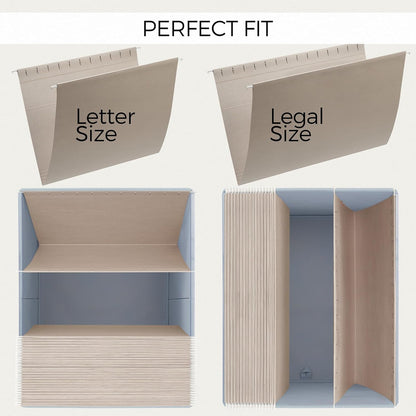 ZICOTO Decorative File Organizer Box Set of 2 - Collapsible Linen Filing Cabinets with Handles Are Perfect to Store All Your Documents & Hanging File Folders - Portable Easy Slide Crates with Lid