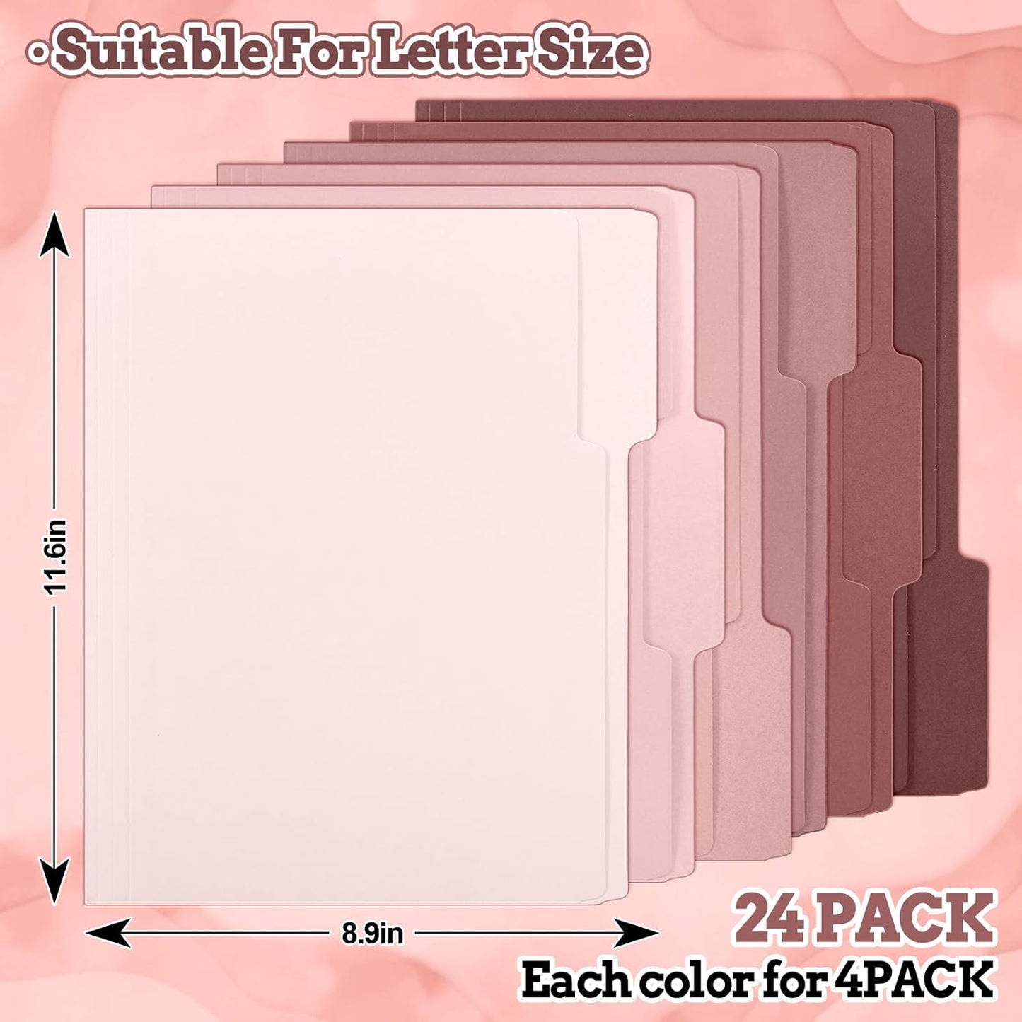 Whaline 24 Pack Dusty Blue File Folders Letter Size 6 Colors Gradient Blue File Pockets with 1/3 Cut Tab for Home Office Classroom Supplies, 8.9 x 11.6 Inch