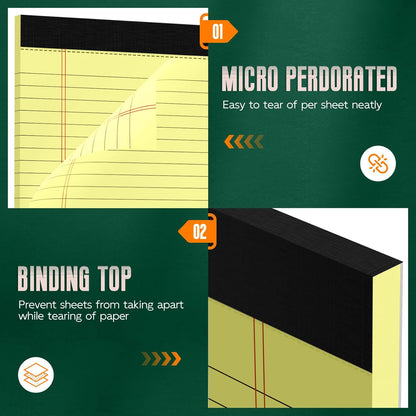 Legal Pads 8.5 x 14 Note Pads, 6 Pack Writing Pads Wide Ruled Notepads, Micro Perforated Notepad, Double-Side Printed Lined Paper Pads 30 Sheets per Notepad, White Legal Pads for Home, Office, School