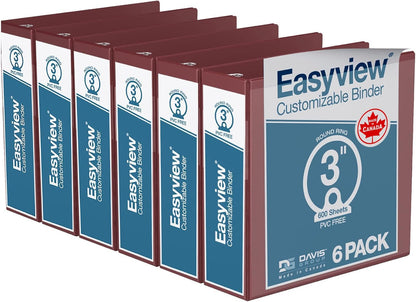 Easyview Premium 3-Ring Binders with Clear-View Covers and Round Rings, Binders for School or Office, 1 Inch, Pack of 6, Navy Blue