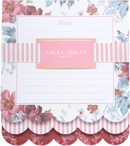 Laura Ashley 3-in-1 Scalloped Edge Layered Notepad – 6.5 x 7.5 Inch Writing Pad with 150 Lined Tear-Off Sheets, Elegant Heirloom Cottage Stationery, Glue-Bound with Sturdy Backboard