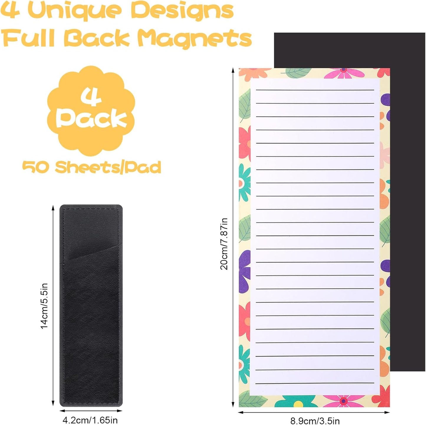 Thboxes 4 Pack Magnetic Note Pad for Fridge with Pen Holder, Totally 200 Sheets Grocery List Magnet Pad for Refrigerator Magnetic Shopping List Pad（Fruit Design）