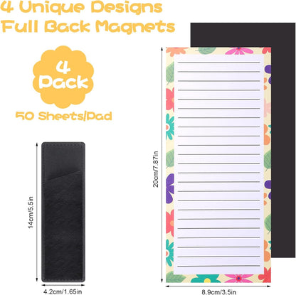 Thboxes 4 Pack Magnetic Note Pad for Fridge with Pen Holder, Totally 200 Sheets Grocery List Magnet Pad for Refrigerator Magnetic Shopping List Pad（Fruit Design）
