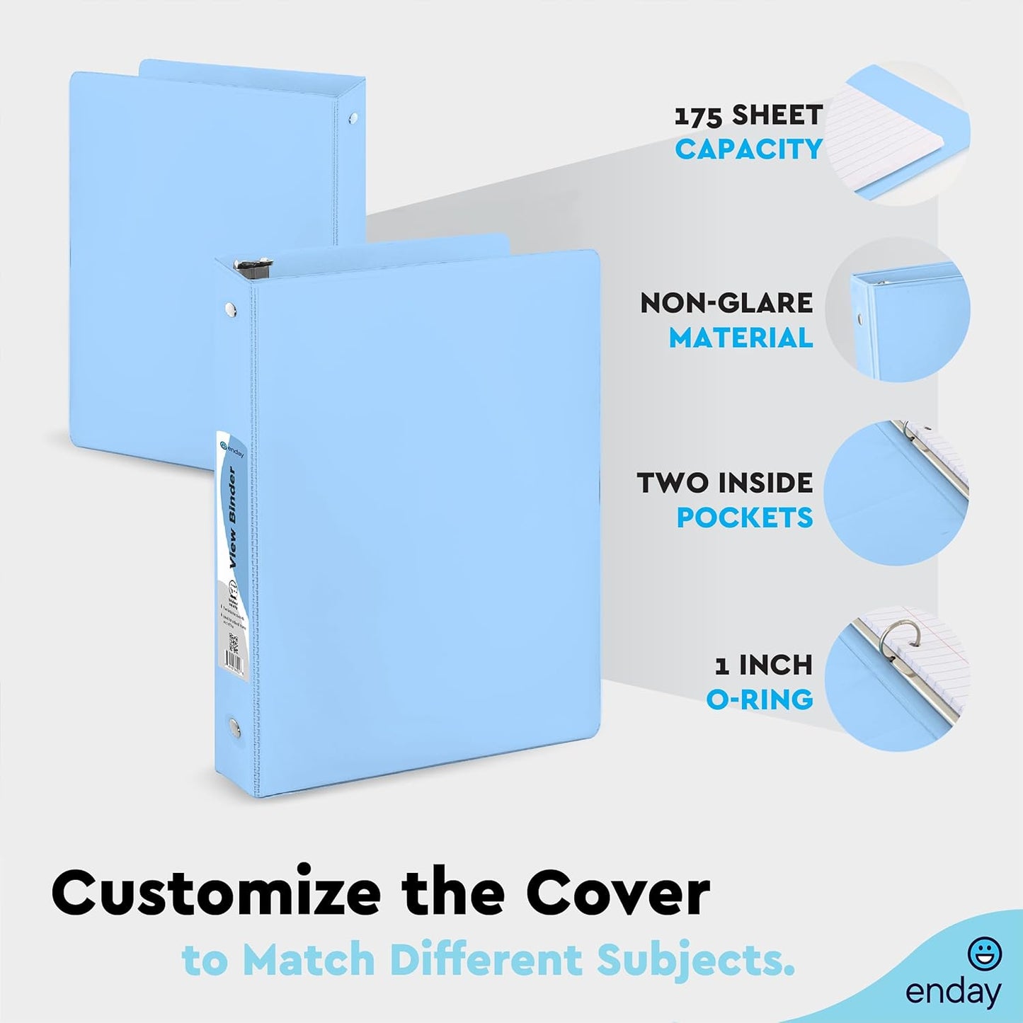 Enday 1.5 Inch Binder, Green - 1.5 Inch 3 Ring Binder, Round Ring Pastel with Clear View Cover for Letter Size 8.5 x 11'' Paper & 2 Inside Pockets, Ideal for School Supplies, Office, and Home