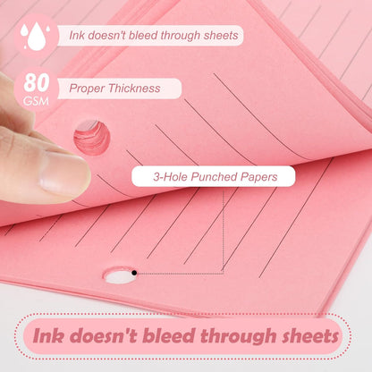 100 sheet Half Letter Graph Paper Refill 3 Hole Punch 5-1/2 x 8-1/2 College Ruled Grid Paper Pad Math Graph Paper Pad Colored Mini Binder Paper Planner Inserts Fits 3 Ring Binders For Office