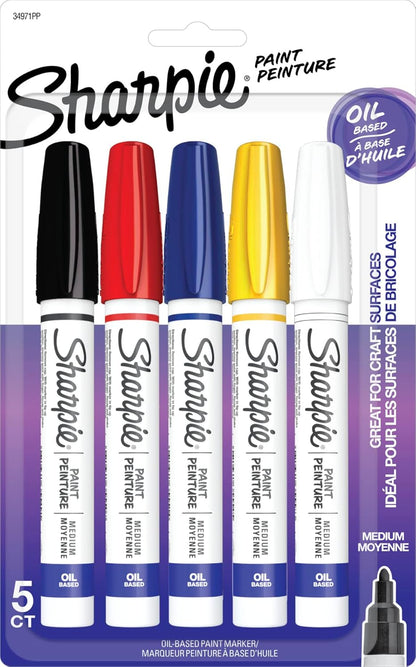 Sharpie Oil-Based Paint Markers, Fine Point, 5 Count - Great for Rock Painting