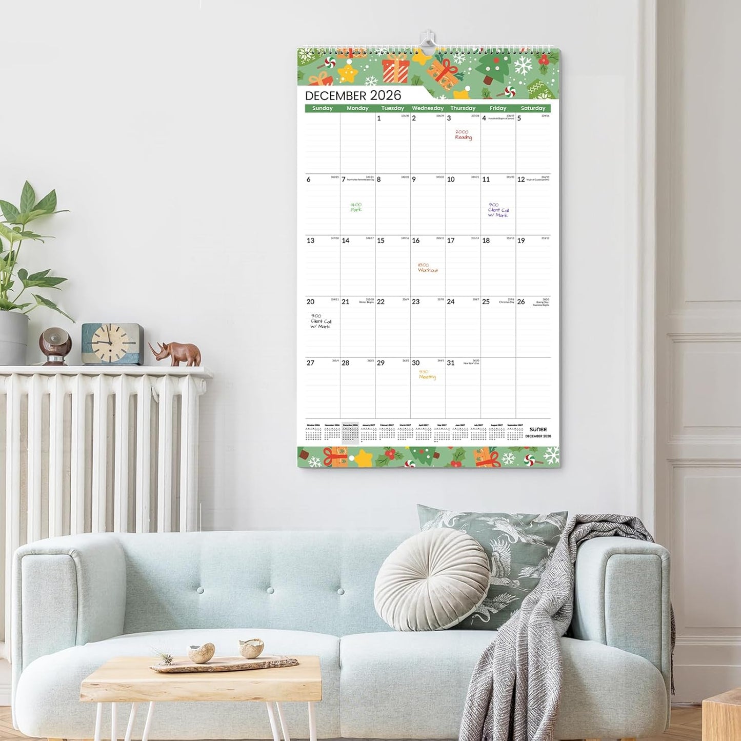 SUNEE 2026 Wall Calendar Large 22.75"x15.5", 21 Month Calendar (Ends December 2027), Vertical Extra Large, Seasons Color