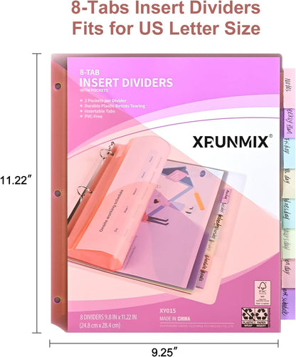 8-Tab Binder Dividers, Index Pockets for 3 Ring Binders, 8 Pastel Colors, US Letter Size (1)
