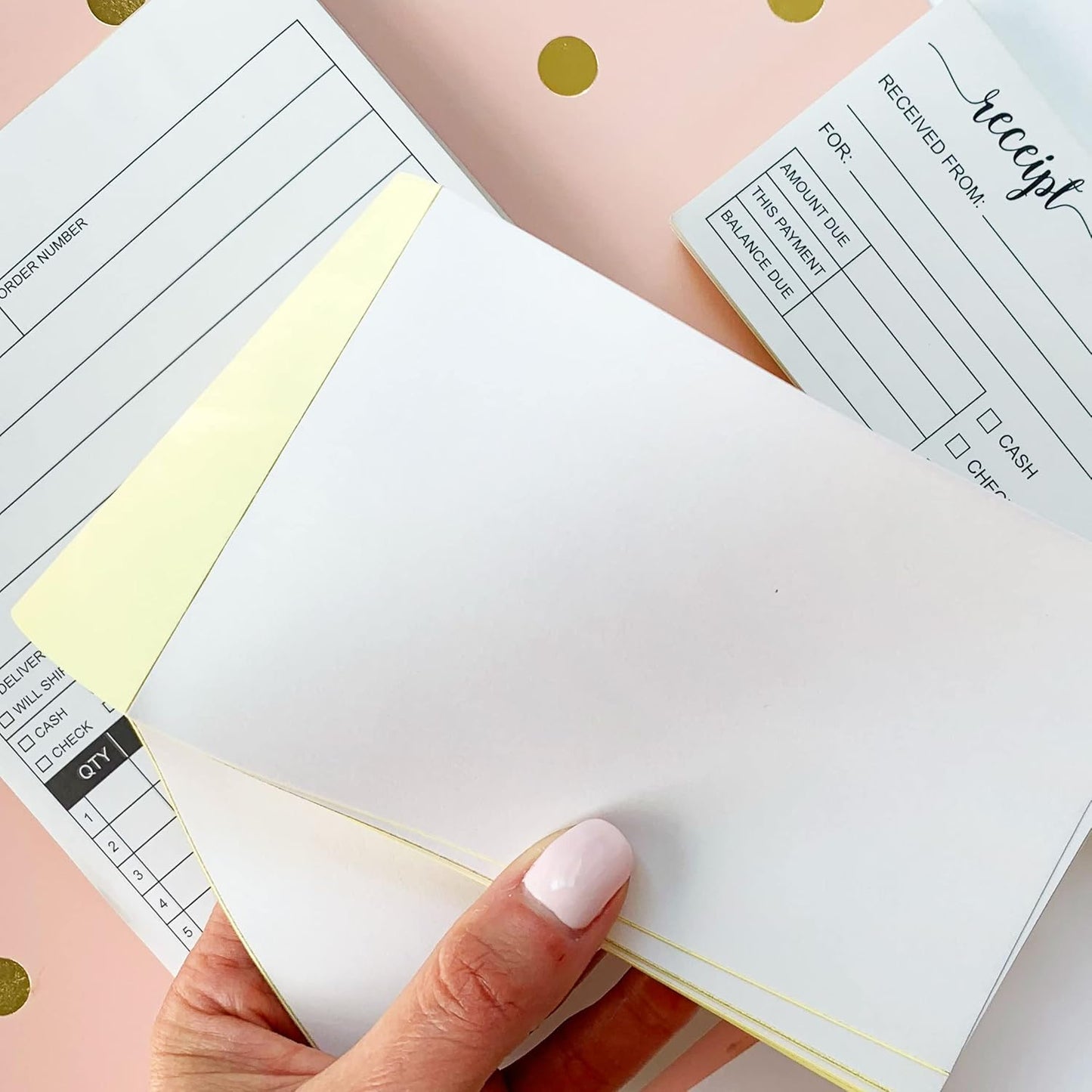 321Done 2-Part Blank Carbonless Notepad, 3.4x5.5 Portrait, Made in USA, Pocket Size Carbon Copy Memo Scratch Pad, Sketchbook, Cute Generic Small Business Order Book (50 Sets) White/Yellow