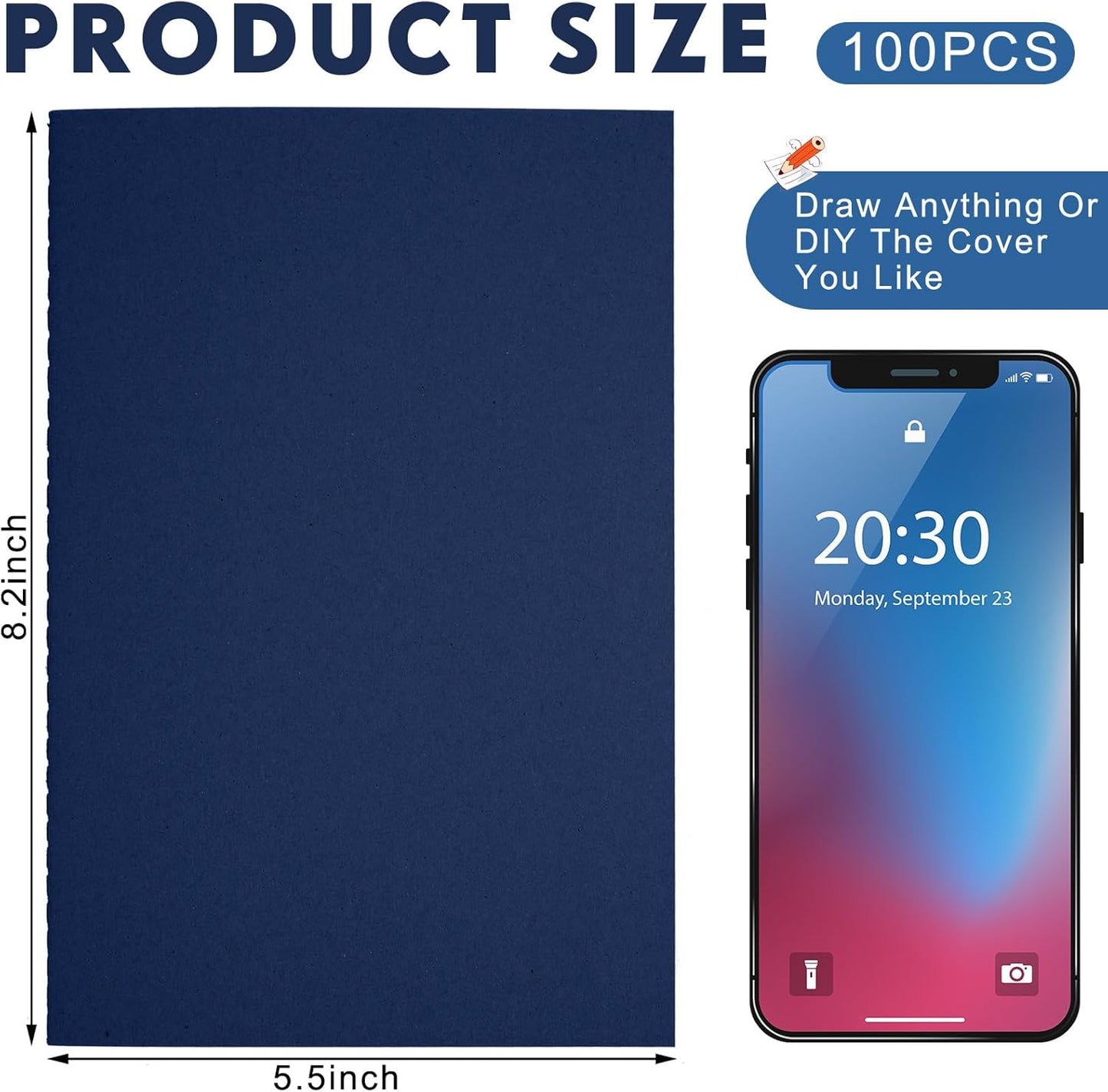 Mimorou 100 Pcs Journals Notebooks Bulk - Kraft Softcover A5 Small Notebooks 5.5 Inch x 8.3 Inch Notepads with 60 Page 30 Sheet for Writing Sketch Travel Office Supplies(Navy Blue,Lined)
