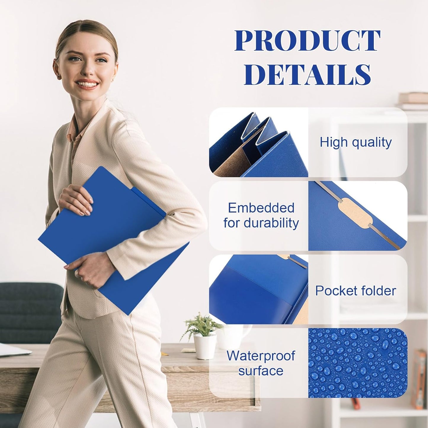 Skyygemm 12 Pcs Classification Folders Letter Size, 1 Divider Blue Pressboard File Folder with 1 Pocket and Fastener, Expanding File Organizer Bulk for School Teachers, Office Employee, Coworker