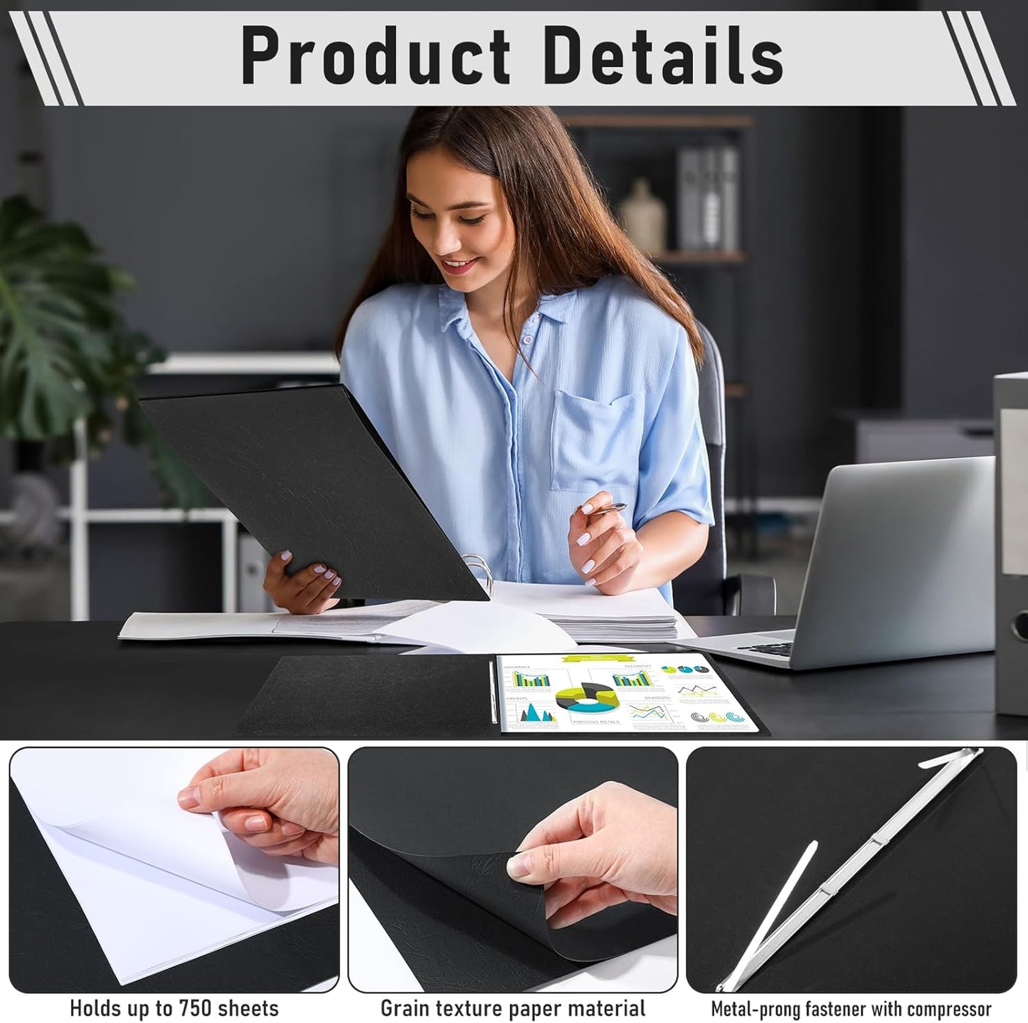 Resurhang 10Pcs 11 x 17 Inch Grain Texture Pressboard Report Cover, 3'' Capacity, Presentation Binder Folder with Metal Prong for Business, Presentations, Contract, Proposal