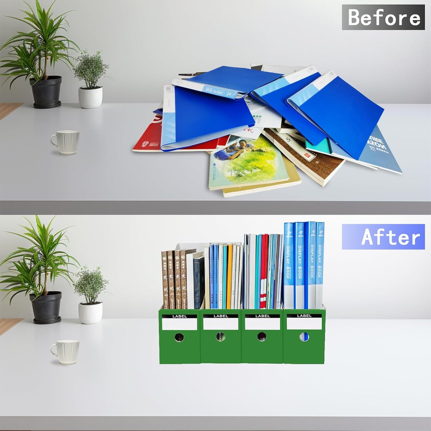 Limitliho 2 Pack Black Cardboard Magazine File Holder for Desktop, Book Bins for Classroom Library, Office or Home, Vertical Paper Boxes for Storage with Label(10.6" H x 10.2" L x 3.5" W in)