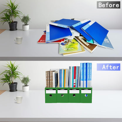 Limitliho 2 Pack Black Cardboard Magazine File Holder for Desktop, Book Bins for Classroom Library, Office or Home, Vertical Paper Boxes for Storage with Label(10.6" H x 10.2" L x 3.5" W in)