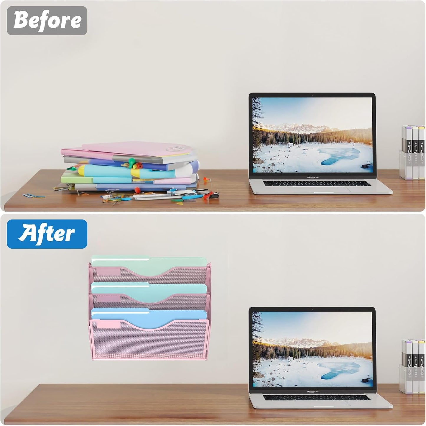 Gawerk 10-Tier Wall File Organizer Hanging Wall File Holder Wall Mount Paper Folder Organize, Mesh Magazine Document Mail Organizer Wall Organizer for Office School Home, Black