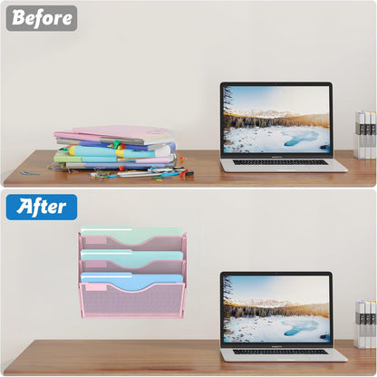 Gawerk 10-Tier Wall File Organizer Hanging Wall File Holder Wall Mount Paper Folder Organize, Mesh Magazine Document Mail Organizer Wall Organizer for Office School Home, Black